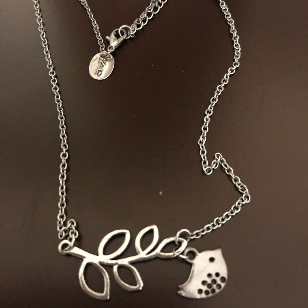 Adorable silver bird on branch necklace